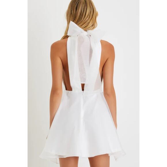 Lulu's Flirtatious Aesthetic White Organza Backless Halter Mini Dress Medium NWT - Picture 11 of 13